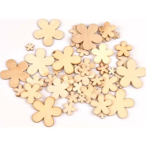 50pcs Natural mix Flower pattern wood Scrapbooking Carft for Home decoration party ornament diy 10-35mm MT0699