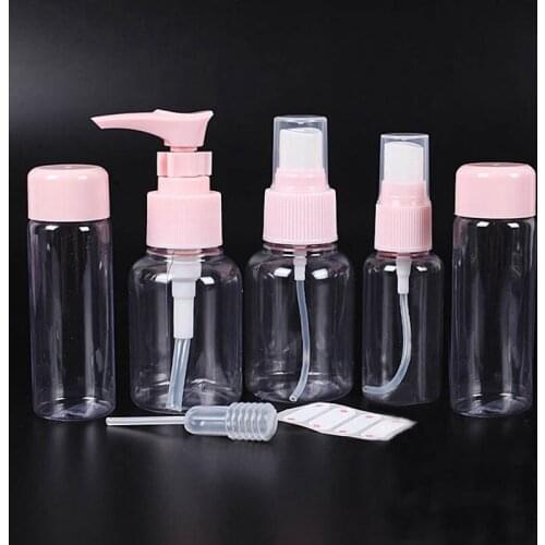 7Pcs/Set Travel Bottles Cosmetic Packaging Empty Pressure Spray Bottle Travel Transparent Plastic Perfume Atomiz Travel Kit