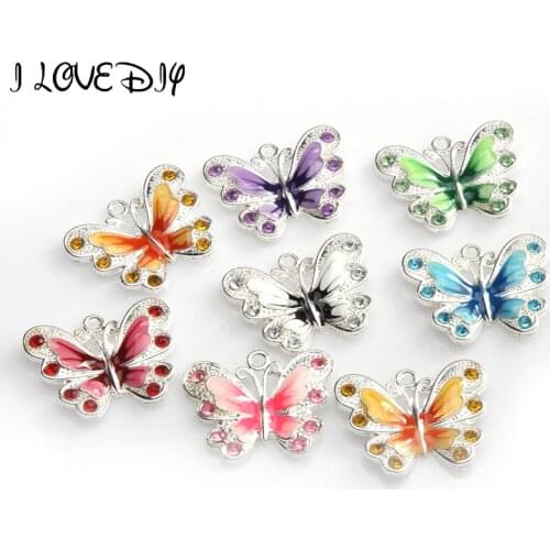 7 colors Wholesale 5pcs Mixed Enamel Animal Butterfly Pendent Charm for Jewelry Making Necklace 21mm Jewelry & Accessories