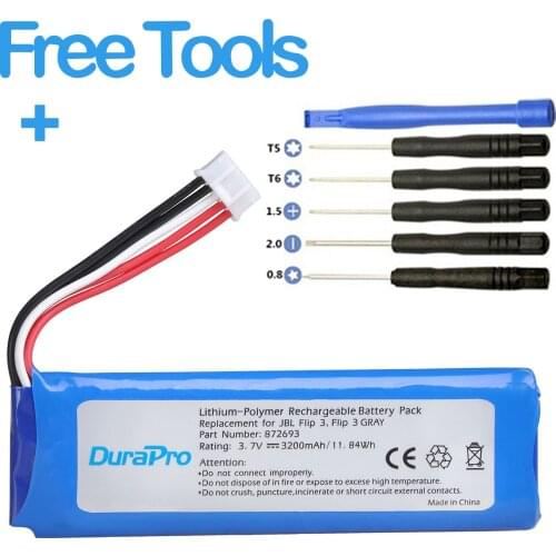 1Pc 3.7V 3200mAh Battery GSP872693 for JBL Flip 3 +GSP872693 01 for JBL Flip 4