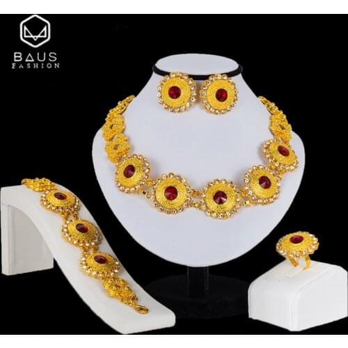 BAUS Ethiopian jewelry Dubai gold -color jewelry sets Crystal african beads jewelry set Choker Women Bridal Jewelry Set Design