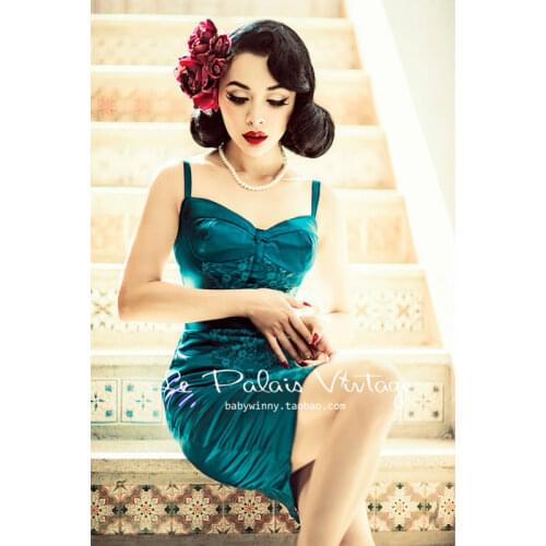 FREE SHIP[PING Le Palais Vintage limited edition retro elegant lace stitching malachite green Corset Dress/BODYCON DRESS