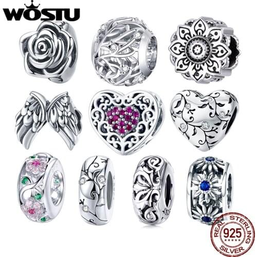 WOSTU Authentic 925 Sterling Silver Guardian Wings Beads Charms Pendant Fit Bracelets Women Party DIY Fine Jewelry Gift Making