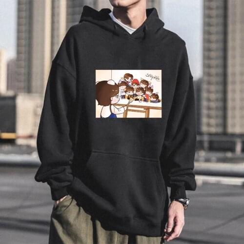 KPOP Stray Kids StrayKids Streetwear Hoodies Men Funny Cartoon Kawaii Manga Printed Winter Fashion Casual Loose Sweatshirt Tops