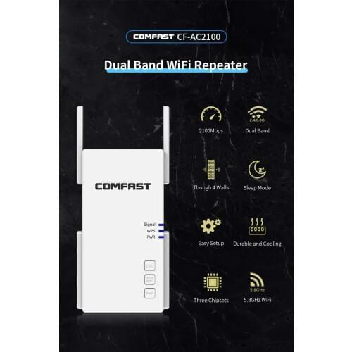 Home Wifi Repeater High Speed 2100Mbps /1200Mbps Wireless Range Extender Amplifier 2.4G&5Ghz Wi fi Booster 4*3dbi Antenna Router