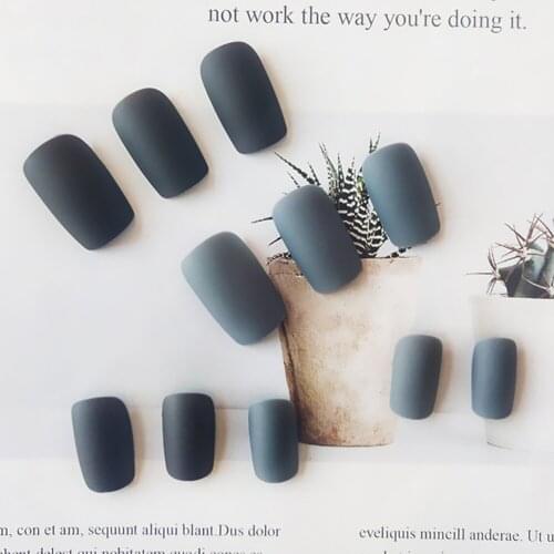 Fake Nails Matte Black and White False Nails Glue Stickers Girl 3D DIY Nail Art Tips with Glue Wearing Nail Art Fake Nail