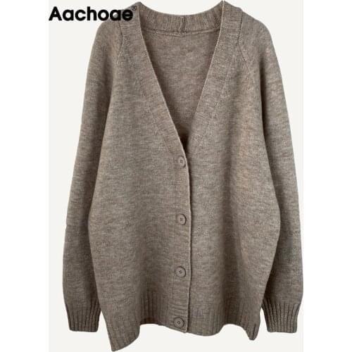 Aachoae Women Autumn Winter Cashmere Sweater Cardigans Casual V Neck Batwing Long Sleeve Cardigans Female Elegant Chic Outerwear