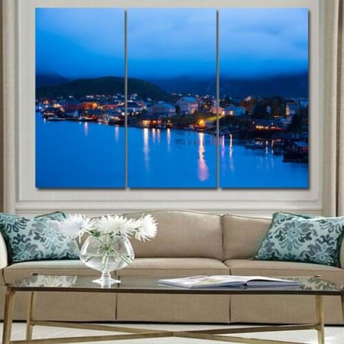 Blue night town 3 pcs HD Canvas Painting Modern Home Decoration Living Room Canvas Print Painting Wall Decor Picture