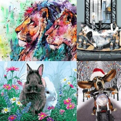 GATYZTORY Framed Painting By Numbers Dog Lion For Adults DIY Gift Animal Picture By Number Handpainted Home Wall Art Craft