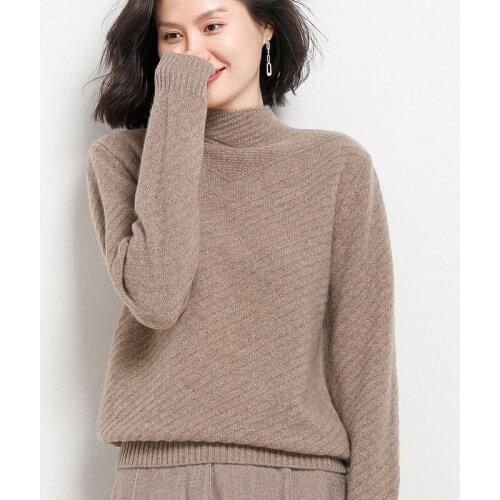 Cashmere sweater for fall/winter 2021 new womens 100% pure wool half high neck pullover fashion warm knitted tops Female