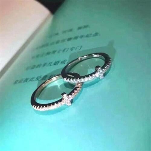 Choucong Simple Cross Ring Pave Zircon Cz Real 925 Sterling Silver Party Wedding Rings for Women Bridal Fine Jewelry