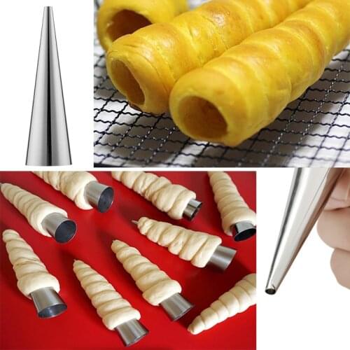 1PC/3PCS/5PCS Conical Tube Cone Roll Moulds Stainless Steel Spiral Croissants Molds Pastry Cream Horn Cake Bread Mold