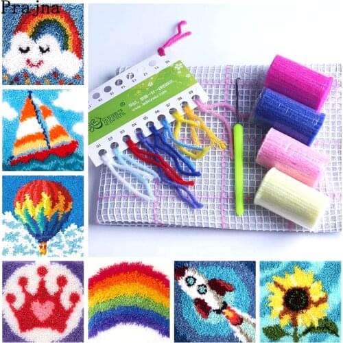Hot! Latch Hook Rug Kits Needlework Unfinished Crocheting Rug Yarn Cushion Mat Rainbow Lovers Embroidery Carpet Rug Home Decor