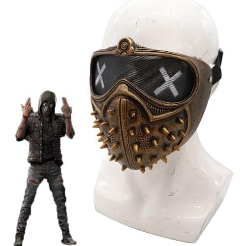 Game Watch Dogs 2 WD2 Mask Marcus Holloway Wrench Cosplay Rivet Face Mask Half Face Resin Mask Halloween Party Cosplay Props