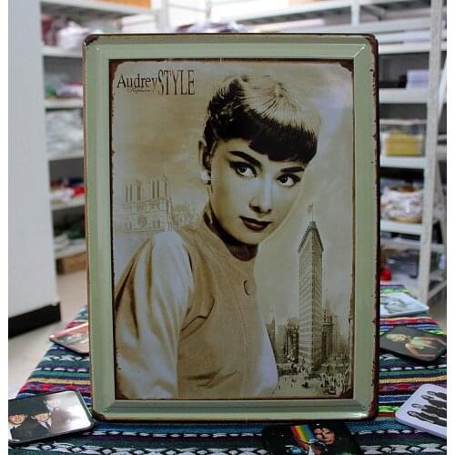 30pcs/lot Metal Sign shabby chic Home decoration Audrey Hepburn antique tin sign wall decor House Cafe Bar Vintage iron painting
