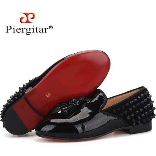 Piergitar 2020 new same men loafers design parental shoes handmade children spikes tassel shoes party and birthday kids loafers