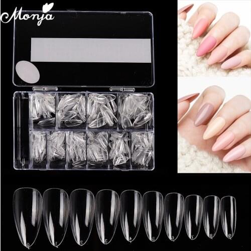 Monja 500 Pcs/Set Acrylic Transparent French False Nails Pointy Stiletto Oval Full Cover Fake Nail Tips Extension Manicure Tool