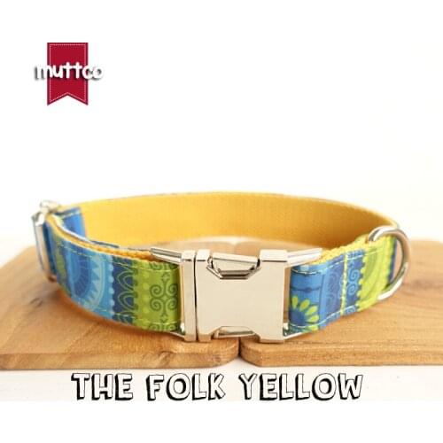 MUTTCO retailing high quality handmade collar with bow tie THE FOLK YELLOW dog collar leash set 5 sizes UDC024