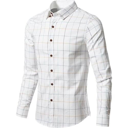Mens Longsleeve Print Shirt Mens Business Casual Long Sleeve Plaid Cotton Shirt 2021 Fashion Slim Non-iron Shirt