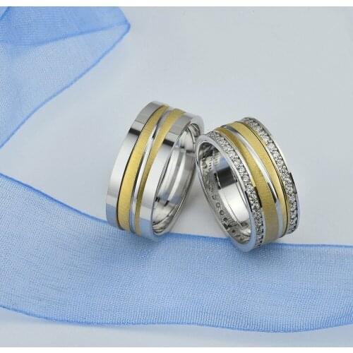 SILVERFONI 925 Sterling Real Silver Wedding Rings Set For Men And Women Jewelry Hand Made Anniversary Gift New Season Gold Plate