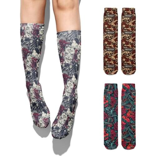 Punk Tattoo Cat Skull Cotton Socks Women men Street Trend Compression Socks Casual High Ankle Summer Autumn Men Unisex Socks