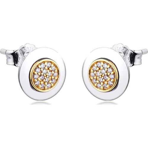 Two Tone Stud Earrings 14K Real Gold And Silver 925 Jewelry Signature Earrings For Sister Mother Wife Friend Gift E097K