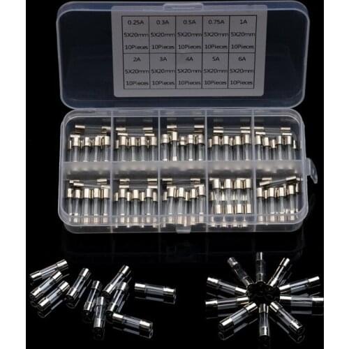 100pcs/box 5x20mm Quick-Blow Glass Fuses Assorted Kit Fast Blow Glass Tube Fuse 0.25A 0.3A 0.5A 0.75A 1A 2A 3A 4A 5A 6A