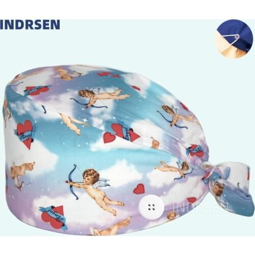 Angel pattern printing adjustable scrub hat beauty salon nursing cap laboratory work hat pet shop Health service scrubs cap