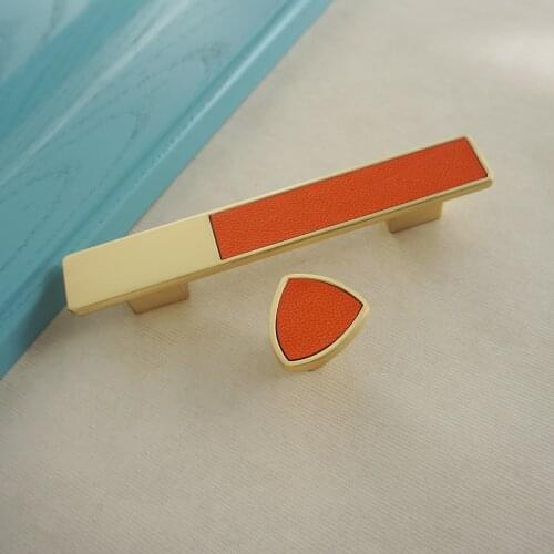3.78'' Zinc Alloy + Leather Handles Knob Drawer Pulls for kitchen Cabinets Orange Cupboard Wardrobe handle Furniture Hardware