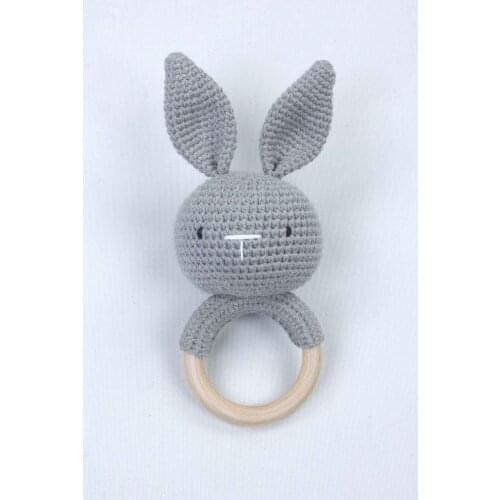 Gray Organic Handmade Amigurumi Bunny Rattle Toy