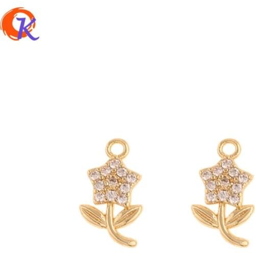 Cordial Design 30Pcs 6*10MM Jewelry Accessories/Hand Made/DIY Parts/Genuine Gold Plating/Flower Shape/CZ Charms/Earring Findings