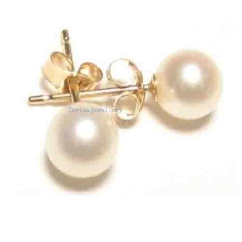 New Favorite Pearl Jewelry 5-6MM White Round Genuine Freshwater Pearl Friendly Bridal 14K Yellow Gold Stud Earrings FN604