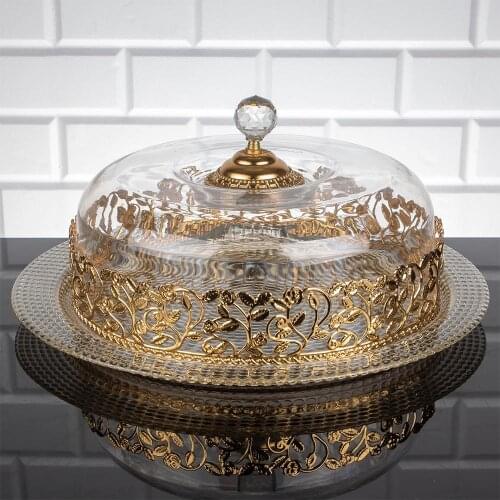 Serving Tray Luxury Service Plate Golden Silver Round With Cap Turkish Arabic Oriental Eastern