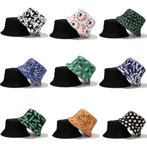 Summer Women Men Fisherman Hat Foldable Cartoon Bucket Hat Street Hip Hop Bucket Hats Caps Vintage Printed Fishing Hats Gorras