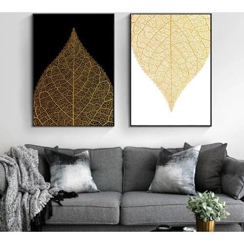 Modern Luxury Abstract Nordic Canvas Painting Wall Art Print Minimalist Gold Leaves Poster for Living Room Decor