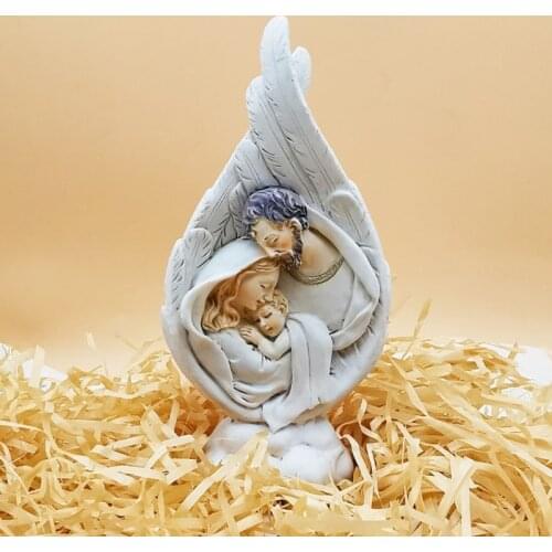 Jesus Statue Virgin Mary and Child Nativity Baptism with Angel Wing Resin Ornament Destop Decoration Religious Catholic K0AB