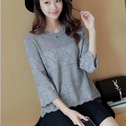 AECU11 Sweater Women Knitted Pullovers And Jumpers Three Quarter Sleeves Hollow Top Underwear O Neck Sweet Pull Femme Hiver
