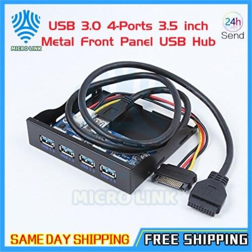 USB 3.0 4-Ports 3.5 inch Metal Front Panel USB Hub with 15 Pin SATA Power Connector 20 Pin Connector & 2ft Adapter Cable