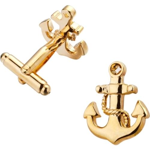 High Quality Brass Material Fashion Mens Shirt Cufflinks Classic Popular Golden Anchor Cufflinks Factory Direct Wholesale & Ret
