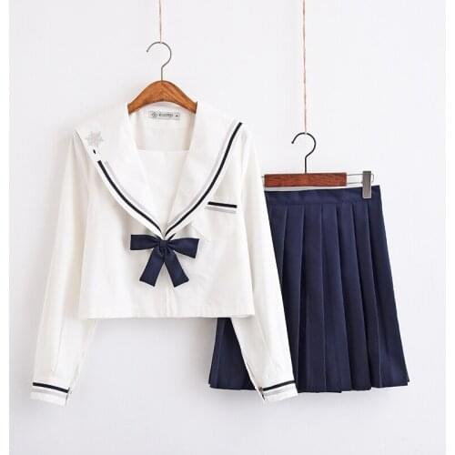 Japanese School Uniform For Girls Sailor white Tops+Tie+Skirt Students Clothes For Girl Plus size Lala Cheerleader clothing