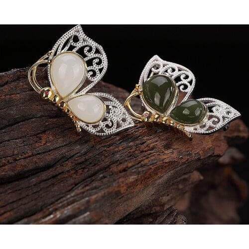 Butterfly Brooch Jade Pin 925 Sterling Silver Brooches For Women Pins Gold Plated Pendant Luxury Jewelry Engagement Gifts