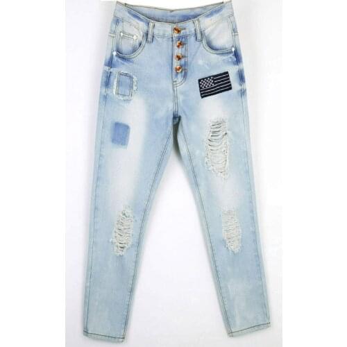 Women Clothing 2021 Winter Style Jeans Fashion Female Hole Ripped Casual Full Length Denim Pants XL