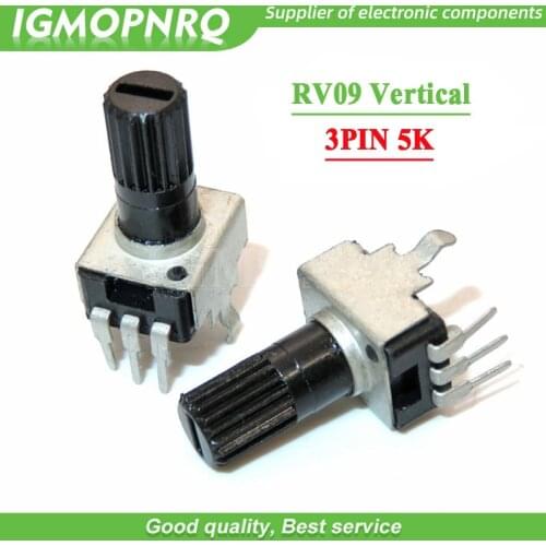 10PCS RV09 vertical handle length 12.5mm 5K 0932 adjustable resistance 3Pin B502 sealed rotary potentiometer