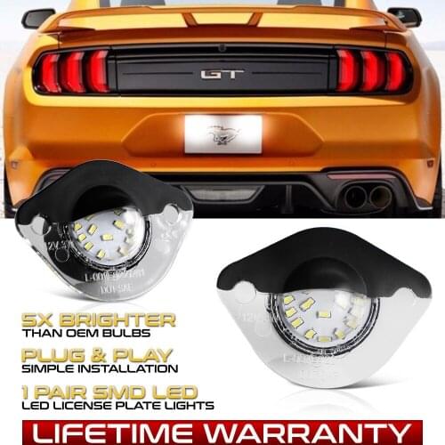 2 PCS Full LED License Plate Light Tag Lamp Housing Assembly Replacement Pair For 1994-2004 Ford Mustang - 6000K Diamond White