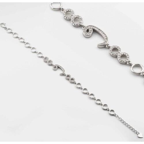 Infinity Design 925 Sterling Silver Bracelet with Zircon Stone and Arabic Alphabet Written