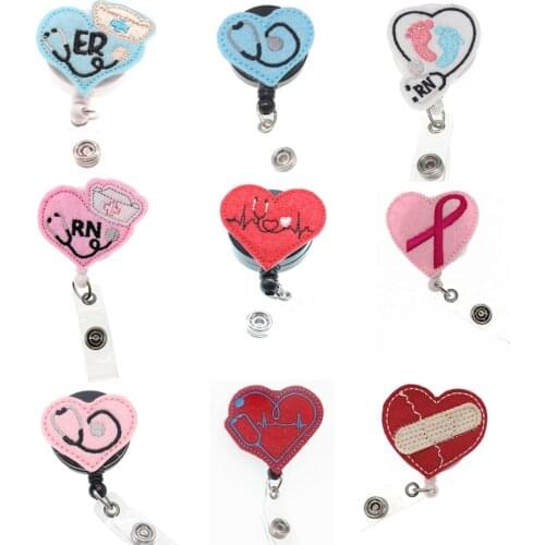 Free Shipping Mix Design Heart Felt ID Badge Holder Reel