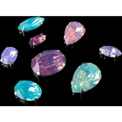 Shiny Super quality Cheap Opal 12p sew on Resin Stones with Silver Claw For Diy Clothing wedding dress decoration Trim Accessory