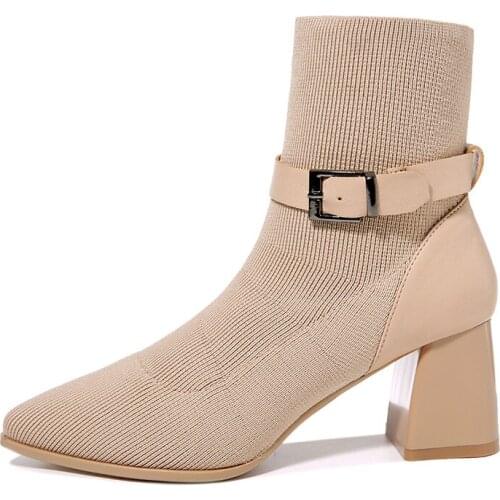 Pointed Toe Thick Heel Mid-Tube Boots, Metal Buckle Decorated Solid Color WomenS Shoes, Platform WomenS Shoes