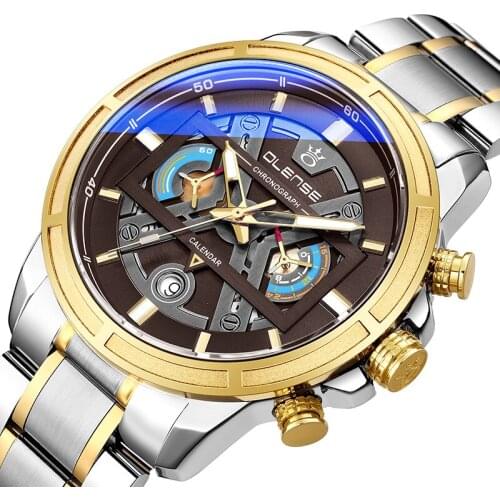 Watch Mens Wristwatch with Stainless Steel Band Fashion Quartz Clock Chronograph Luminous pointers Unique Sports Watches
