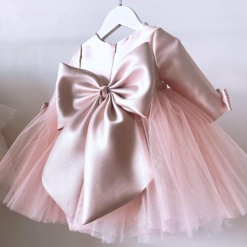 Sweet Flower Girls Princess Dress Kids Children Bow Birthday Wedding Party Mesh Ball Gown Dresses Performance Vestidos S12493